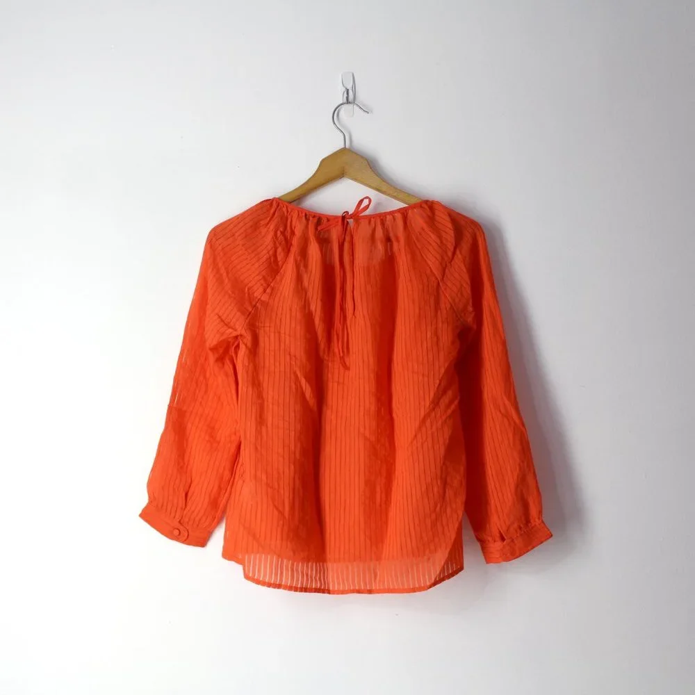 J.Crew lightweight semi sheer shadow stripe relax fit orange  top blouse XS New